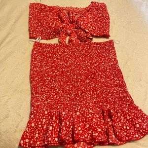 Two Piece Bandeau Tie Top & Skirt Set